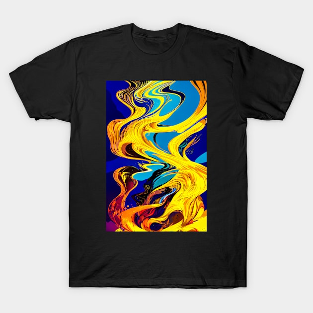 Liquid Paint Blue and Golden T-Shirt by ReaverCrest